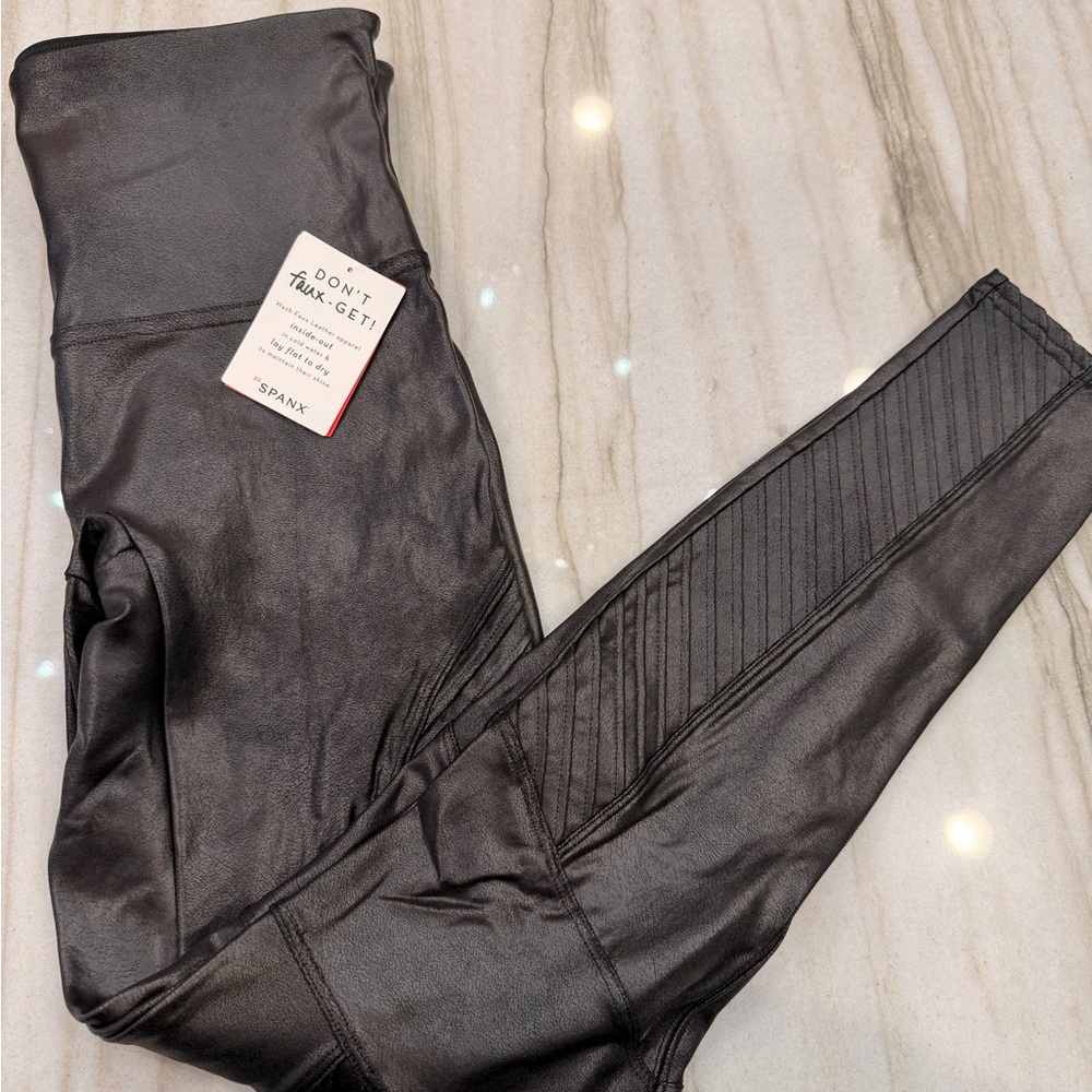 SPANX Brand New Dark Faux Leather Leggings